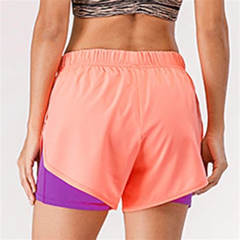 women summer 2 in 1 sports shorts quick dry phone pocket elastic waist drawstring running gym