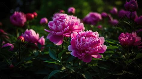 Pink Peonies In Bloom With Dark Background Bright Pink Peony Flowers