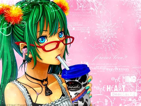 1400x1050 hatsune miku girl blue eyes two tails green hair glasses headphones jewelry