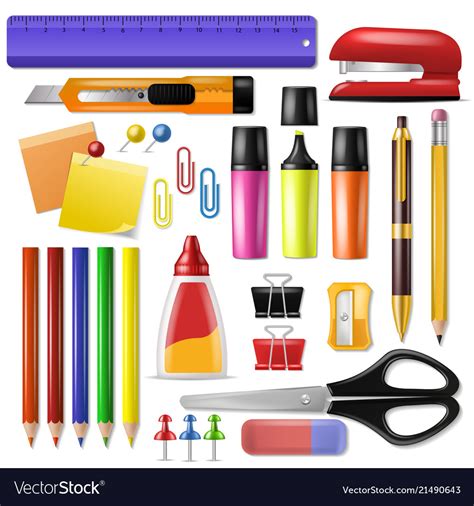 Office Supply Stationery School Tools Icons Vector Image