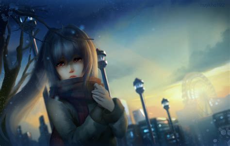 Wallpaper Anime Girls Original Characters Scarf Tears Crying