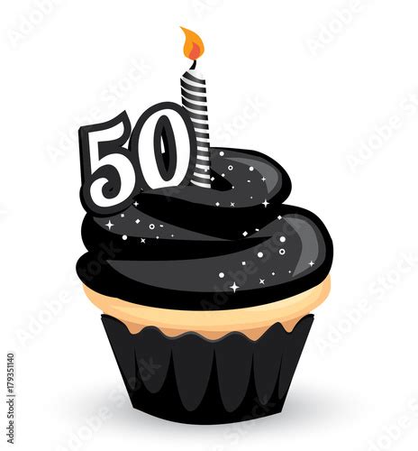 50th Birthday Clip Art Cupcake With Sparkly Black Icing And Number 50