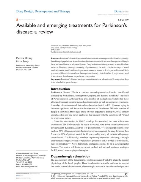 Pdf Available And Emerging Treatments For Parkinsons Disease A Review