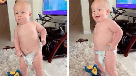 Cheeky Baby Tries To Take His Diaper Off Youtube