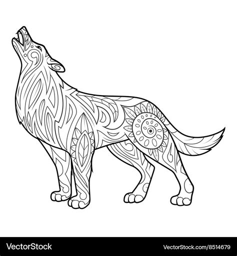 Wolf Coloring Book For Adults Royalty Free Vector Image