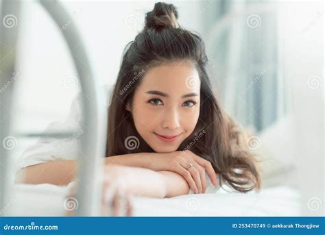 Korean Woman Lying On Bed Stock Image Image Of Girl