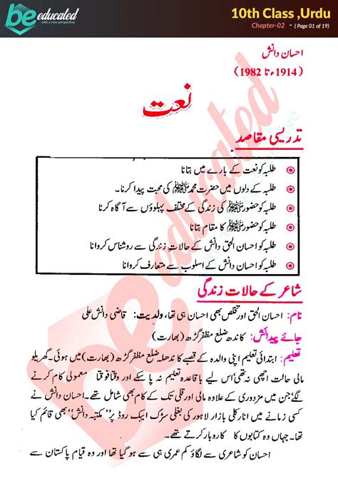 Chapter 2 Urdu 10th Class Notes Matric Part 2 Notes