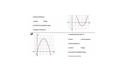 properties of quadratic functions worksheets