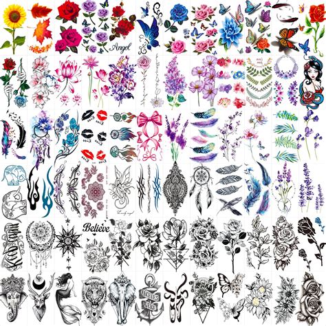 buy 72 sheets temporary tattoos for women and girls flower tattoo temporary butterfly tattoos