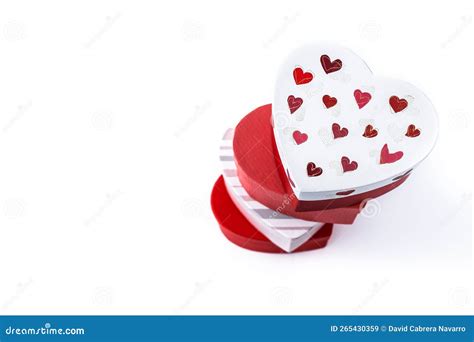 Heart Shaped Boxes Decorated With Pink And Red Hearts Isolated On White
