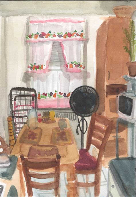 Watercolor Painting Cozy Kitchen Old Fashioned Home Artwork Etsy Denmark