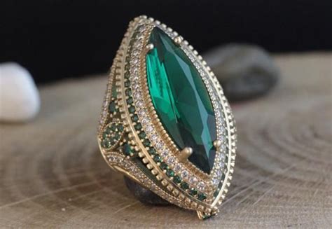 Turkish Handmade Sterling Silver 925 Ring Emerald Silver Ottoman Ring