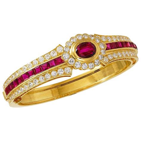 Van Cleef And Arpels Flower Emerald Sapphire Ruby Diamond Gold Bangle Bracelet For Sale At 1stdibs