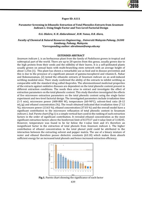 Pdf Parameter Screening In Ethanolic Extraction Of Total Phenolics