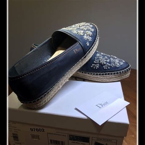 Dior Denim Loafers With Crystal And Beaded Fronts Dior Shoes
