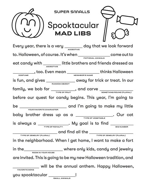 Halloween Mad Libs For Kids Super Smalls Halloween Classroom