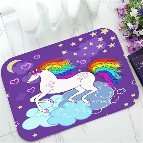Eczjnt Beautiful Rainbow Unicorn Doormat Bath Mat Rug Entrance Rug