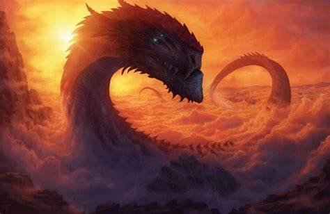 Download 1280x1024 Giant Dragon, Sky, Clouds, Sunset, Long Tail ...