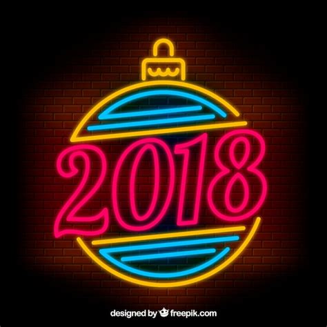 Free Vector Bright New Year Neon Sign With Christmas Ball