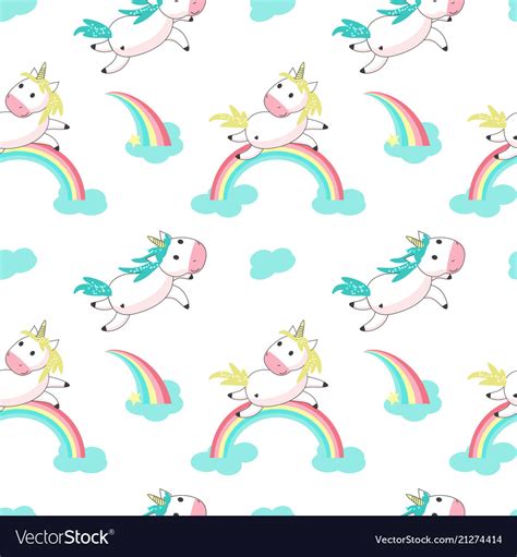 Magic Unicorn With Rainbow Seamless Pattern Vector Image