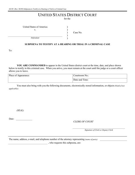 Criminal Subpoena Template PDF Form - FormsPal