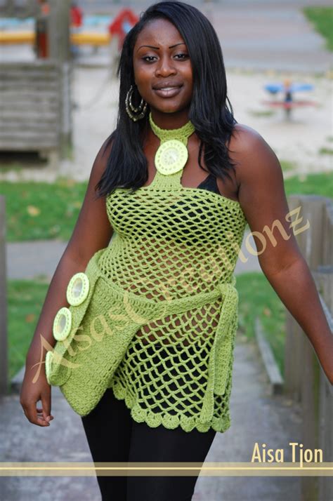Handmade Green Crochet Top And Bag With Big Bottons