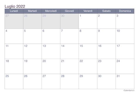Calendario Di Luglio 2022 Calendario Eventi