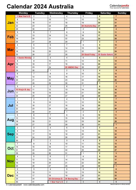 Australia Calendar 2024 Free Printable Excel Templates Australia