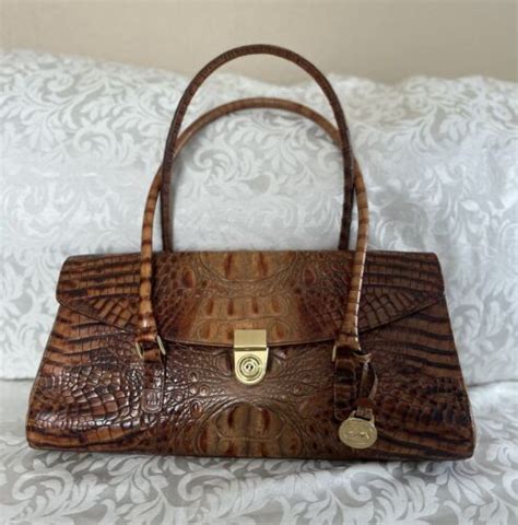 Brahmin Toasted Almond Collection Croc Embossed Italian Leather Satchel