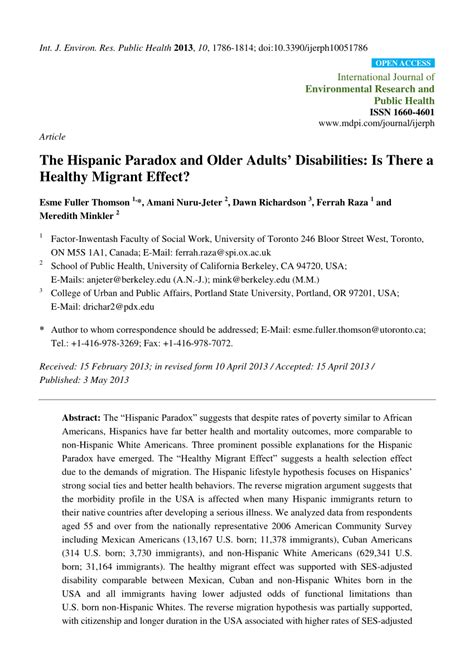Pdf The Hispanic Paradox And Older Adults Disabilities Is There A