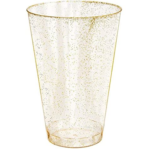 Glitter Disposable Cups 12 Oz 50 Pack Clear Plastic Gold Party Wine