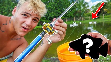 Smallest Fishing Rod Catches Fish To Feed Backyard Monsters Youtube