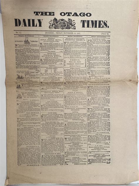 Old Newspaper The Otago Daily Times The Very First Edition