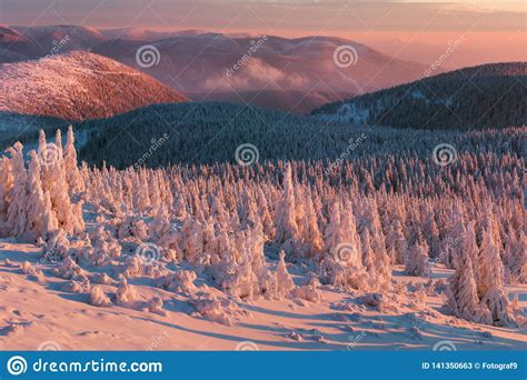 Mountain Landscape Panoramic View With Blue Sky Gorgeous Winter Sunset