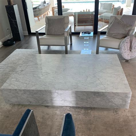 This cement overlay is so easy to do. Restoration Hardware Marble Plinth Coffee Table | Chairish