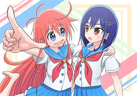 2girls blue eyes blue hair brown eyes flip flappers gouyokunahimaji kokomine cocona long hair