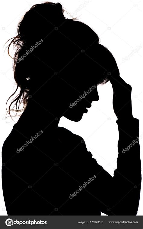 Silhouette Of A Thoughtful Sad Woman With Hand Near Her Forehead On