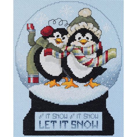 snow globe penguins counted cross stitch kit 7 x8 1 2 14 count 0004948… christmas cross
