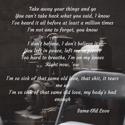 You left in peace, left me in pieces. Same Old Love lyrics. Selena Gomez | Same old love, True ...