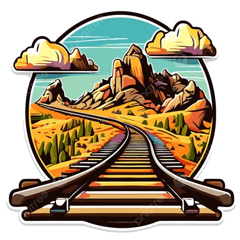 Train On A Railroad Track With Mountains And Mountains Vector Clipart