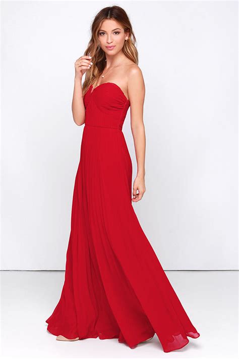 Red Dress Maxi Dress Strapless Dress Pleated Dress 8900