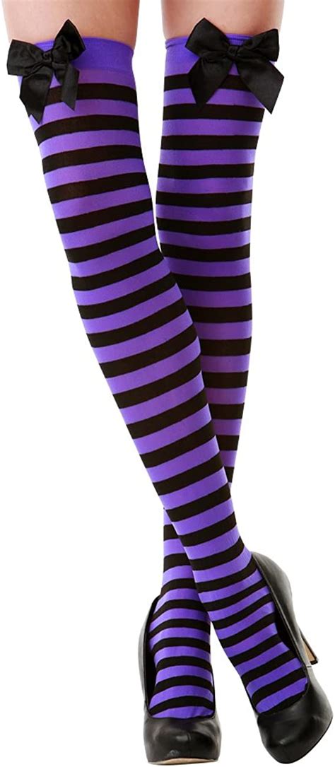 purple and black stripe thigh high halloween adult women s cosplay costume tights