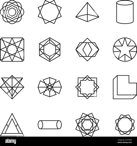 Star Shape And Geometric Shapes Icon Set Over White Background Line