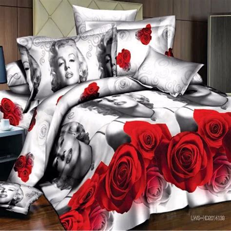 Pieces D Floral Duvet Cover Double Bed Linen Bed Sheet Set Red Rose