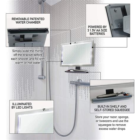 Toilettree Products Deluxe Led Fogless Shower Mirror With Squeegee Shower Mirror