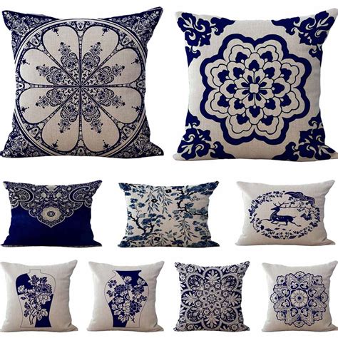 Stylish Chinese Style Blue And White Porcelain Pillow Case Square