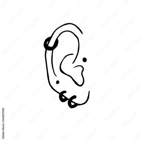 Vecteur Stock Ear Piercing Vector Human Ear With Piercing Hand Drawn