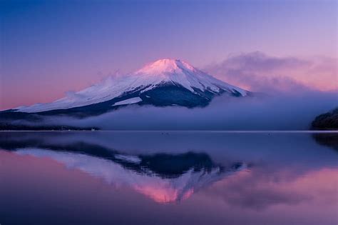 Reflection Fog Purple Japan Volcano Mount Fuji Volcanoes