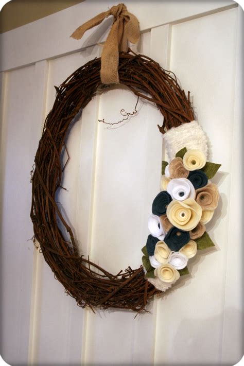 Felt Flower Grapevine Wreath Wreath