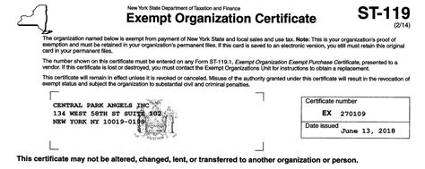 Nys Tax Exempt Letter Central Park Angels Inc